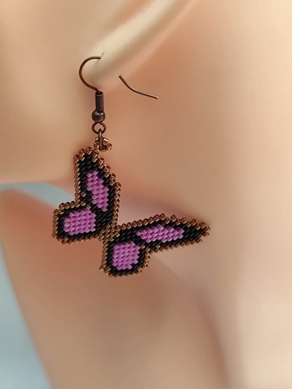 Handmade Purple Butterfly Seed Bead Earrings